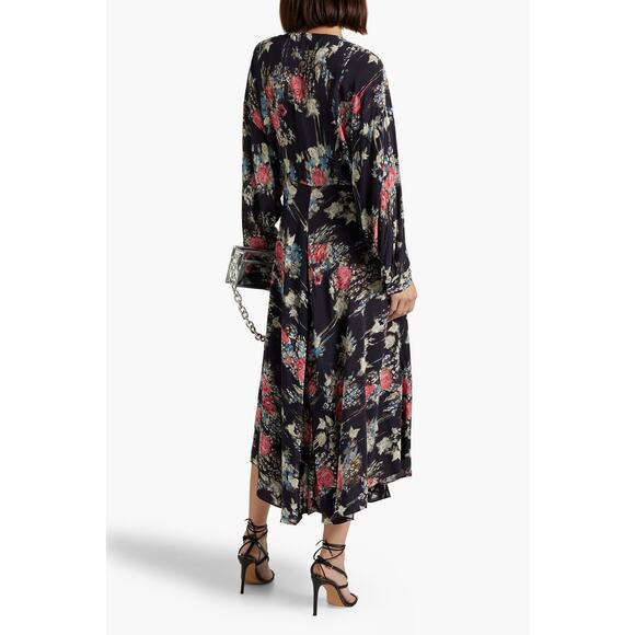 NWT IRO Paris Aleyna Wrap-Effect Floral-Print Satin Midi Dress Size 32 / 0 - Picture 2 of 4